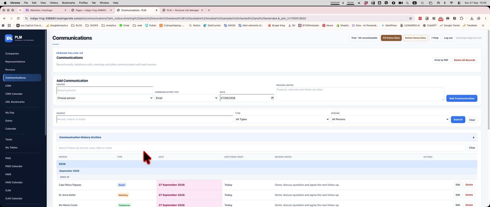 Communications module preview