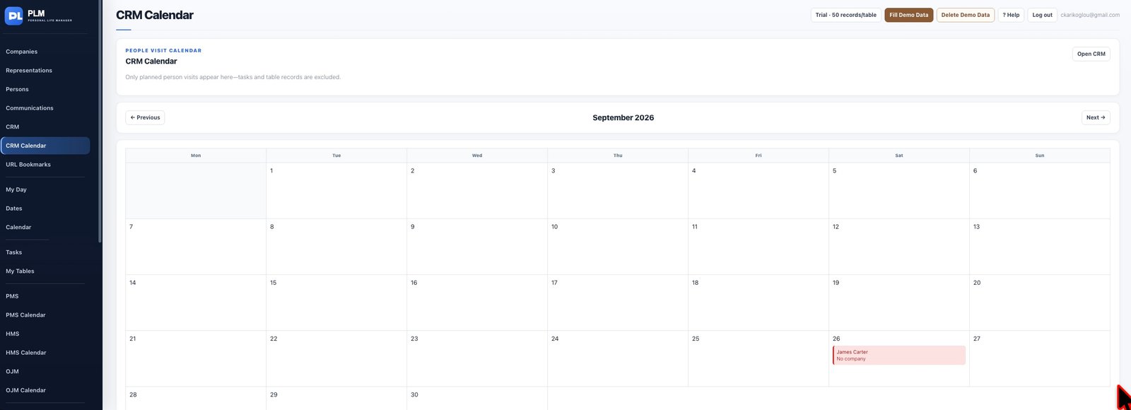 CRM Calendar module preview