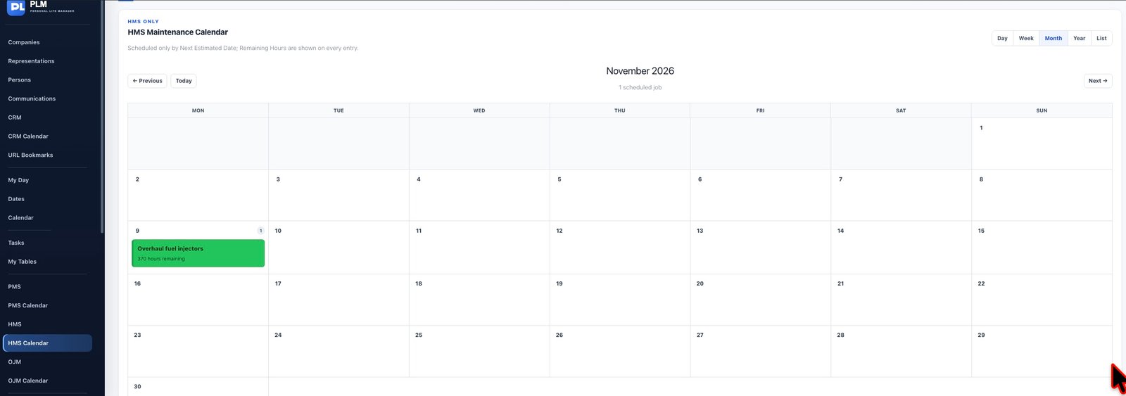 HMS Calendar module preview