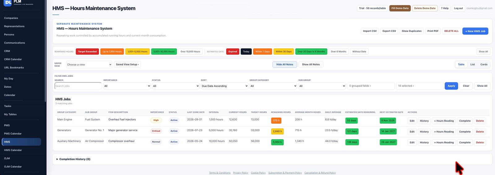 HMS — Hours Maintenance System module preview