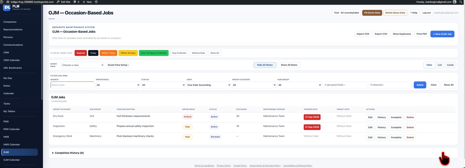 OJM — Occasion Jobs Management module preview