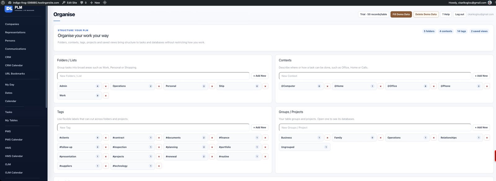 Organise module preview