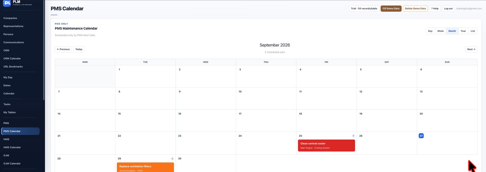 PMS Calendar module preview