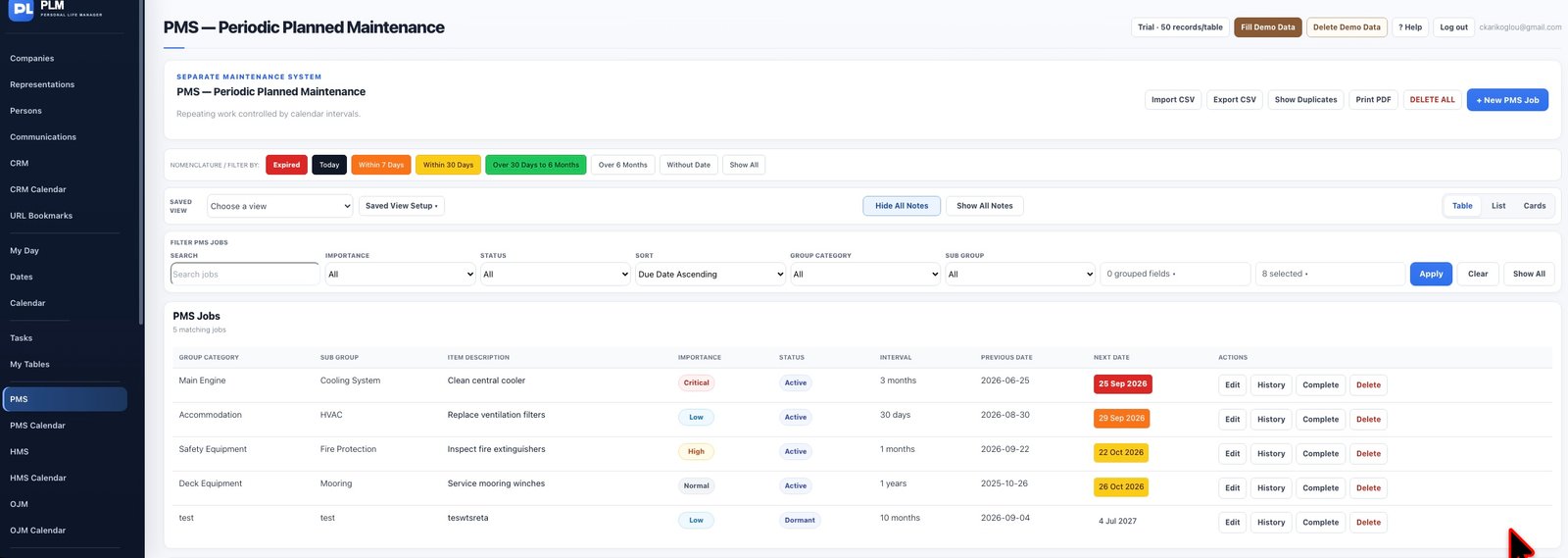 PMS — Periodic Planned Maintenance module preview