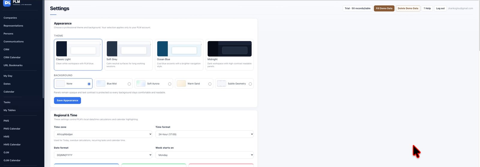 Settings module preview