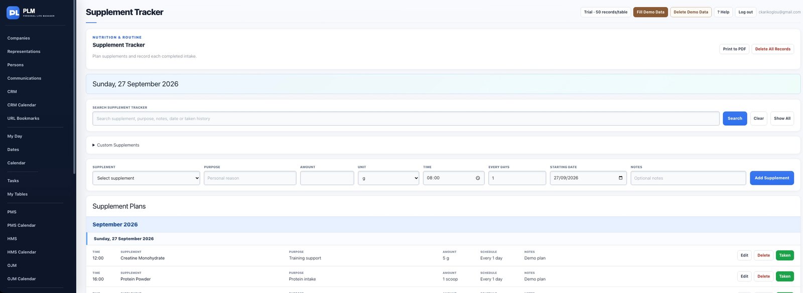 Supplement Tracker module preview